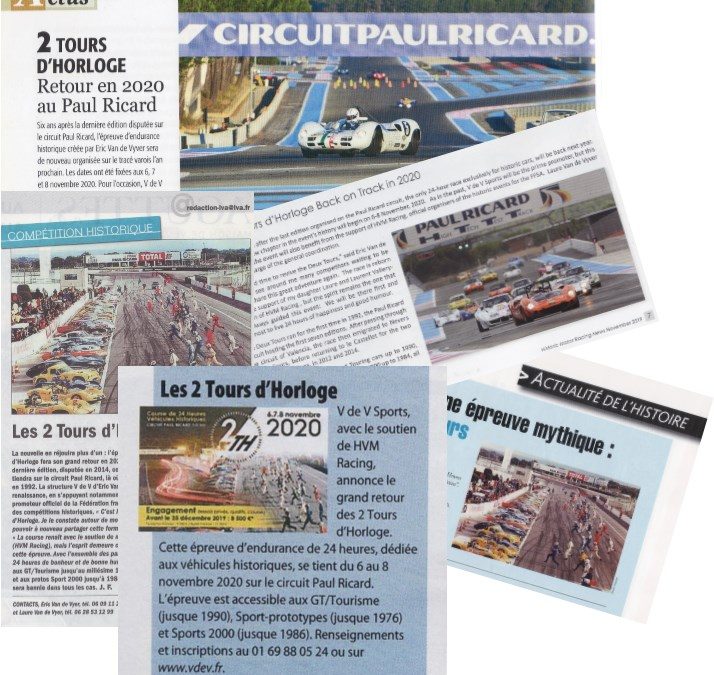 La presse parle du retour des 2 Tours d’Horloge 2020 sur le Circuit Paul Ricard les 6, 7 et 8 novembre !