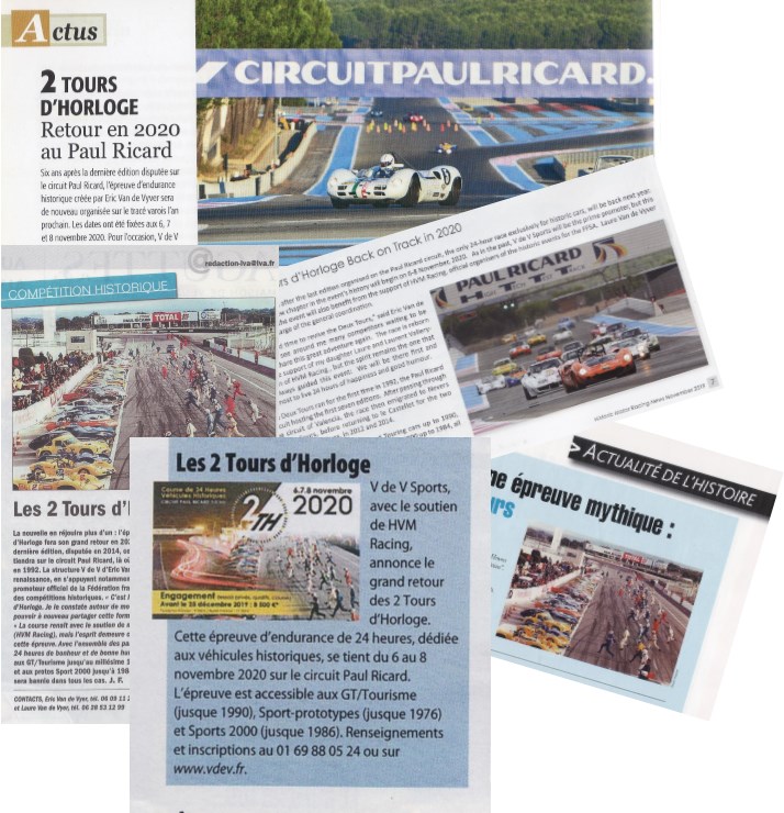 La presse parle du retour des 2 Tours d’Horloge 2020 sur le Circuit Paul Ricard les 6, 7 et 8 novembre !