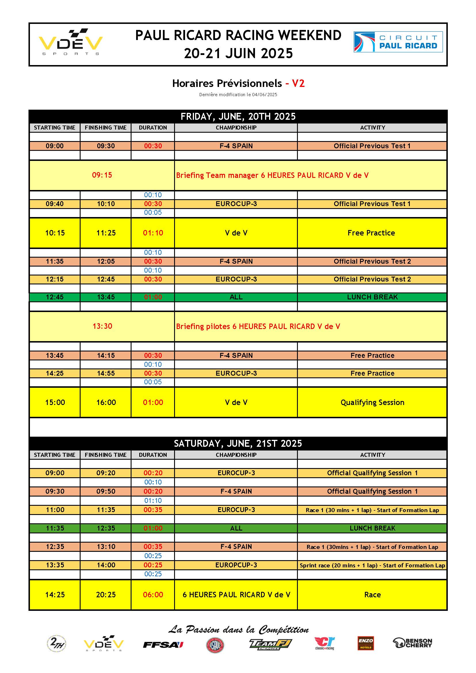 Les horaires des 6 heures du Paul Ricard sont en ligne !