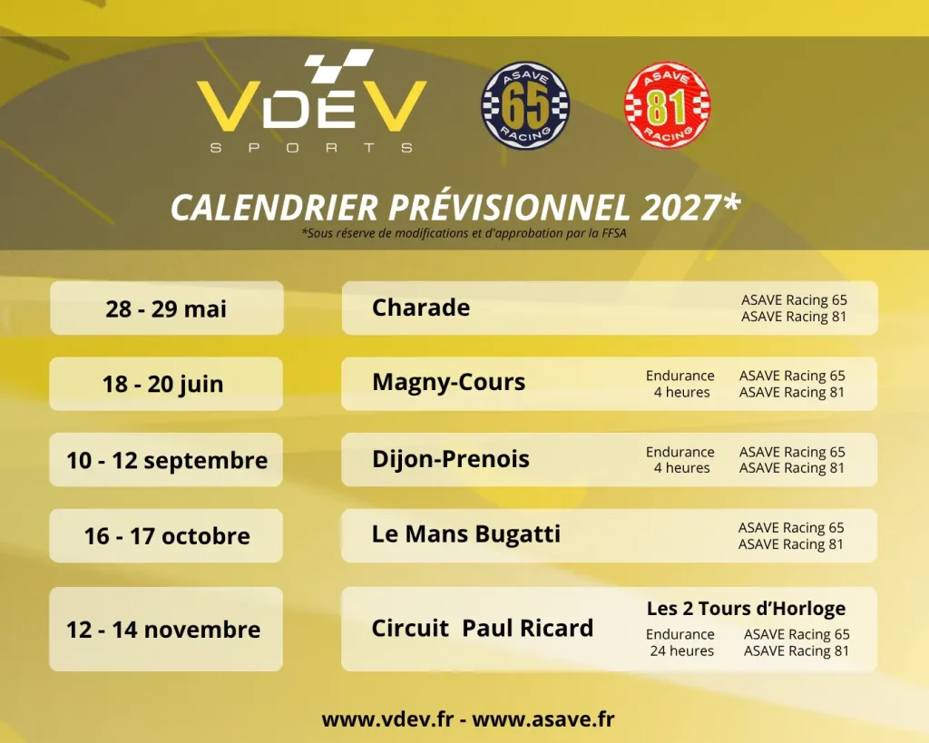 V de V Sports 2027 calendar